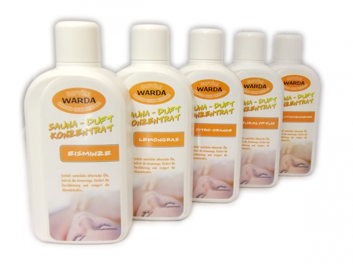 5 x 1l Warda sauna infusion concentrate of your choice + Free menthol crystals