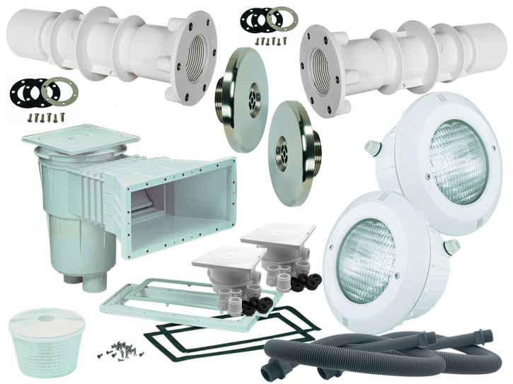 Astral PROFI Set 2 - Pooleinbauteile Set Scheinwerfer Skimmer Mauerdurchführung Einlaufdüse