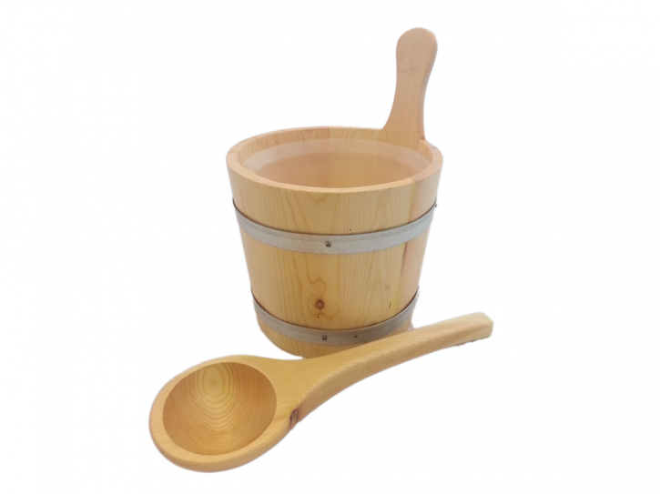 Wooden bucket and ladle mini with metal strips