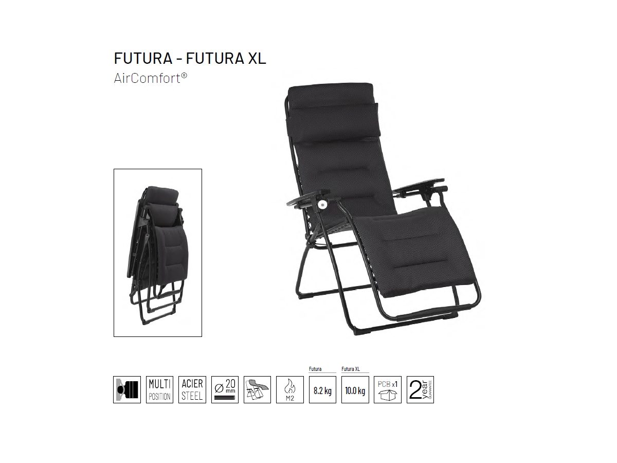 Futura XL Obsidian-188223002 Lafuma schwarz Relaxliege Comfort Air -