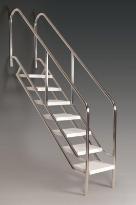 Edelstahl Schwimmbadtreppe mit extrabreiten Stufen -  6-Stufig