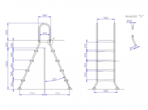 Stainless steel pool ladder for halv free-standing pools - 1,20/0,40m 4/1