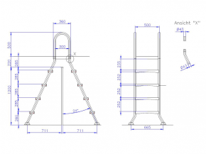 Stainless steel pool ladder for halv free-standing pools to 1,20m- High Beck Head