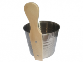 Wooden bucket and ladle Stainless steel with wooden grip