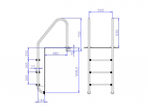 Stainless steel pool ladder with a wide throat - 3 steps
