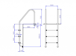 Edelstahl Poolleiter mit weiter Ausladung - 3 stufig