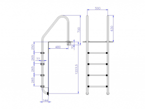 Stainless steel pool ladder with a wide throat - 4 steps