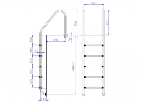 Stainless steel pool ladder with a wide throat - 5 steps