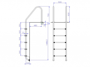 Edelstahl Poolleiter mit weiter Ausladung - 5 stufig