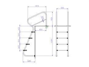 Stainless steel swimming pool steps with VA Comfort double step - 4 steps