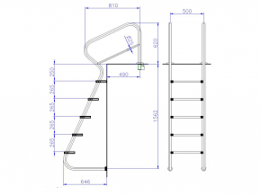 Edelstahl Schwimmbadtreppe mit Komfort VA Doppeltrittstufe - 5 stufig